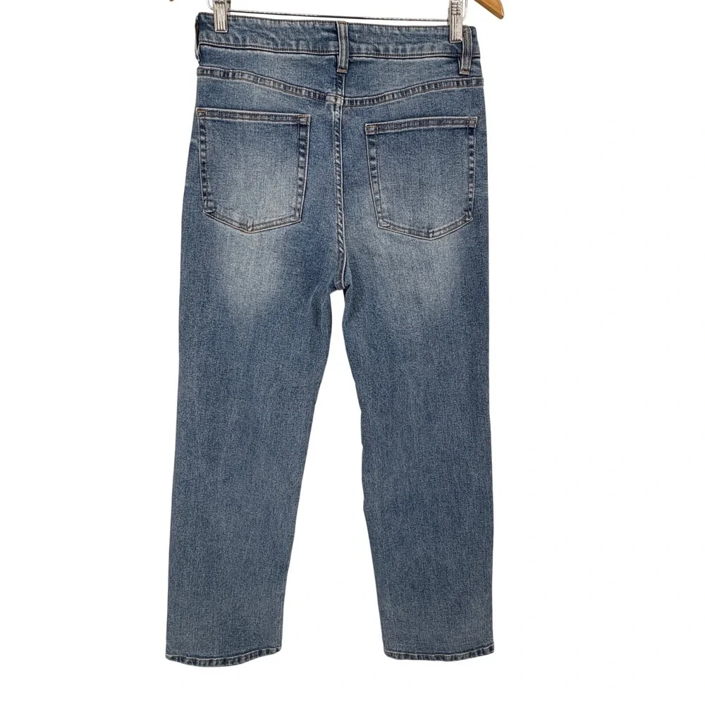 OAT New York Mid Rise Kick Flare Jeans Size 6/28 Blue Denim Button Fly Versatile